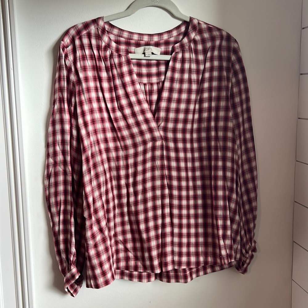 LOFT red, black, and white buffalo plaid top. Size M.